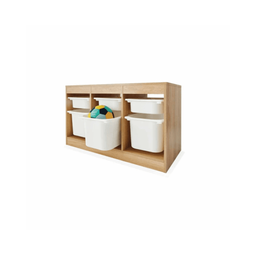 Kids Storage Unit with 6 Tubs - Oak Look - Brown - One Size