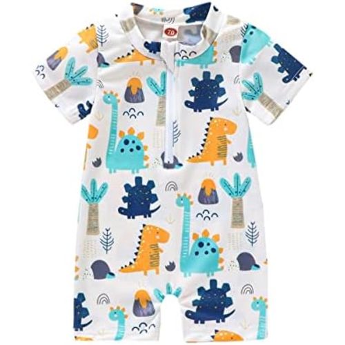 Toddler Infant Baby Boys Swimsuit One Piece Zipper Rash Guard Sea Animal Print Bathing Suit Swimwear