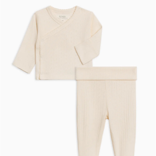 2-Piece Lacey Brushed Back Pointelle Kimono Top and Pant Set