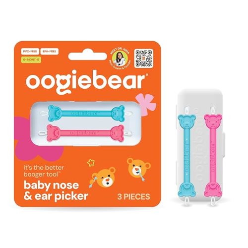oogiebear: Baby Nose Cleaner & Ear Wax Removal Tool - Safe Booger & Earwax Removal for Newborns, Infants, Toddlers - Dual-Ended - Essential Baby Stuff, Diaper Bag, Raspberry & Seafoam with case
