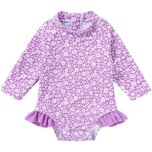 YOUNGER TREE Baby Swimsuit Girl Long Sleeve Ruffle Zipper Rash Guard Infant One Piece Swimwear Toddler Bathing Suit Girl