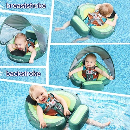 Mambobaby Float Newest Baby Pool Float with Canopy UPF 50+, Non Inflatable Baby Floats for Swim Pool, Add Tai Size Improved Baby Floatie for Aged 3-24 Months Infants Swimming Training
