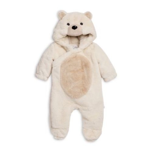Unisex Faux Fur Polar Bear Hooded Footed Pramsuit Coverall - Baby