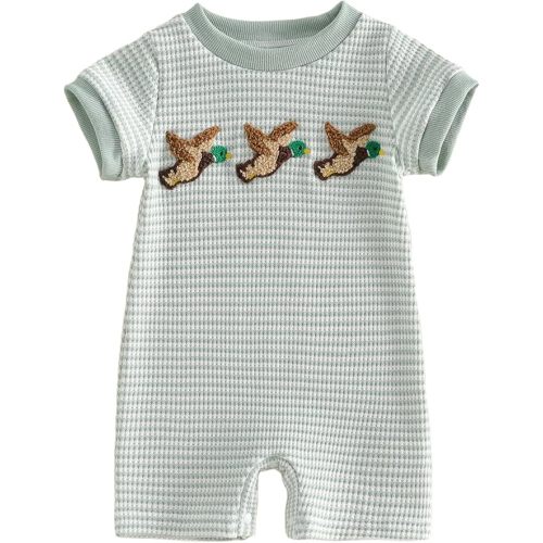 Bagilaanoe Infant Baby Boy Short Sleeve Romper Jumpsuit Pants Duck Fish Waffle Knit Outfit Summer One Piece Clothes