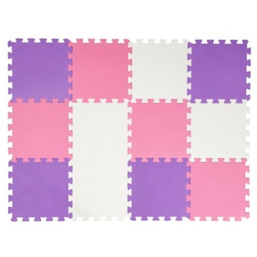 Easy Playhouse: 12 Soft Foam Floor Tiles - Pink-Purple-White, Interlocking Mat