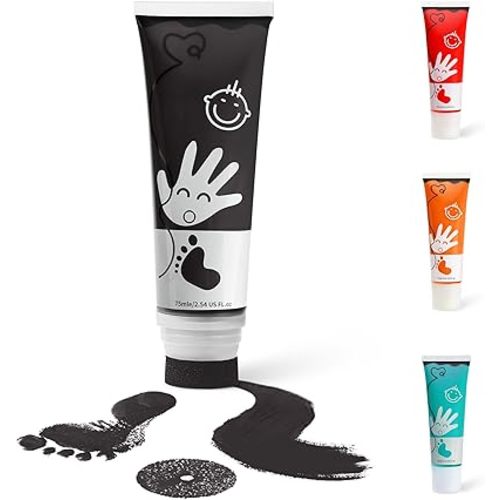 2.54 fl oz (75ml) Black Baby Hand and Footprint Ink, Baby Safe Paint for Newborn Keepsake, Non Toxic Acid-Free, Washable, Pet Paw Print Paint, Ideal New Mom Gifts