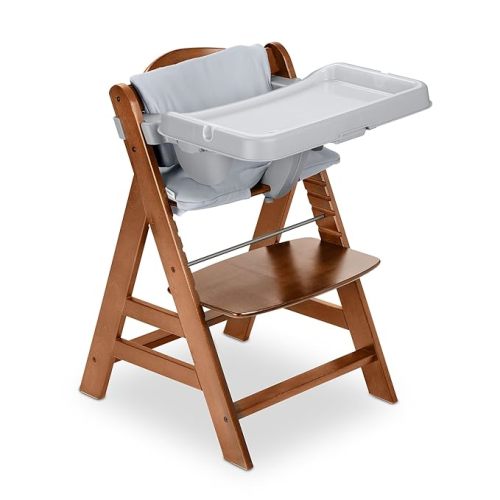 hauck AlphaPlus Grow Along Wooden High Chair Seat with Grey Removable Tray Table for Babies 6 Months and Up, Walnut Chair Grey Tray