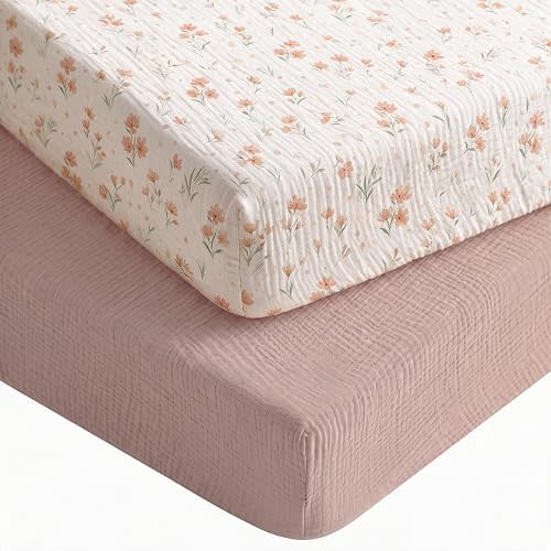 Muslin Crib Sheets for Baby Boys & Girls, 2 Pack, 52"x28"
