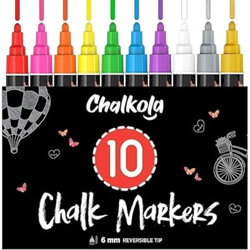 Chalkola 10 Liquid Chalk Markers for Blackboard, Chalkboard w/Gold, Silver
