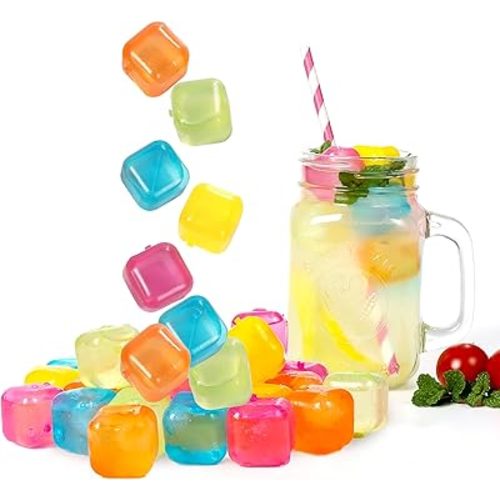 Reusable Plastic Ice Cubes 25 Pack Colorful Refreezable Ice Cubes for drinks, Whiskey, Vodka or Coffee, Washable Non-Melting Ice Cubes Non-Diluting