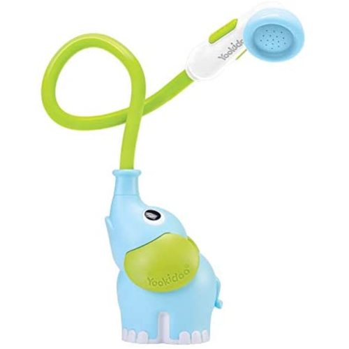 Yookidoo Baby Bath Shower Head - Elephant Water Pump and Trunk Spout Rinser - for Newborn Babies in Tub Or Sink (Blue)