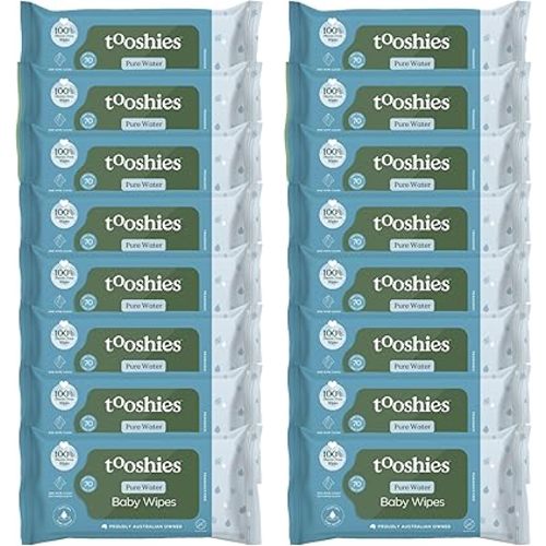 Tooshies Wipes | Pure Water | 100% Plastic Free | Biodegradable | Fragrance Free | 16 x 70pk (1120 Wipes)
