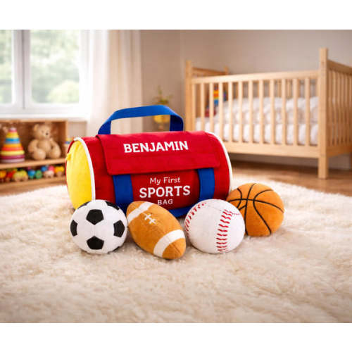 Personalized Baby My First Sports Bag with Name – Plush Toy Set 8''