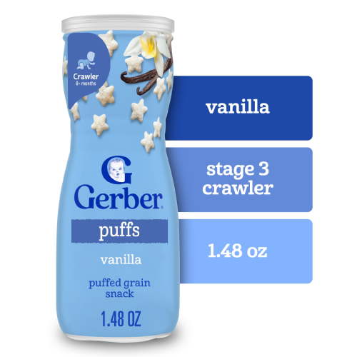 Gerber Snacks for Baby Grain & Grow Puffs, Vanilla, 1.48 oz Canister