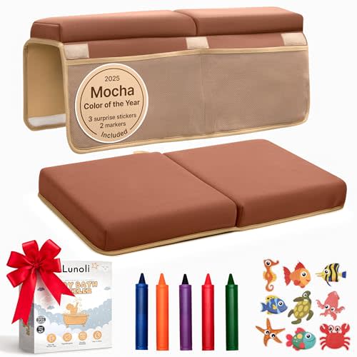 Baby Bath Kneeler and Elbow Rest Pad Set  1.8 Thick 2025 Color of the Year Mocha Mousse Memory Foam Kneeling Pad & Elbow Cushion with 6 Suction Cups, 4 Mesh Pockets, Waterproof & Machine Washable