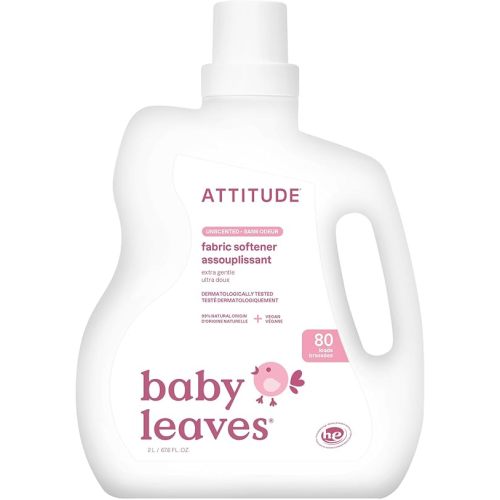 ATTITUDE Baby Fabric Softener, Made in Canada, Plant and Mineral-Based Ingredients, HE Compatible, Vegan and Cruelty-free Laundry and Household Products, Unscented, 80 Loads, 2 Liters