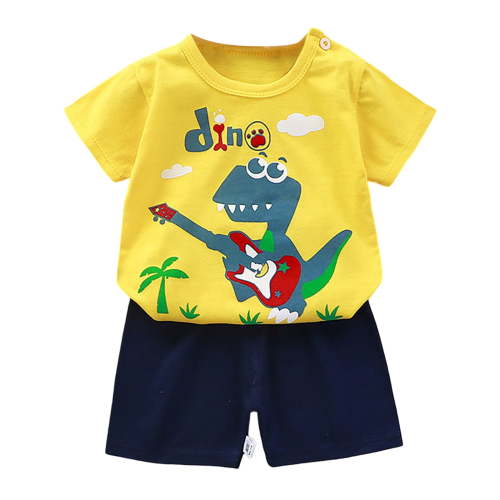 WOYY Newborn Boys Summer Outfits Cartoon Print Short Sleeve Tshirt Shorts Set, Sizes 3-6M