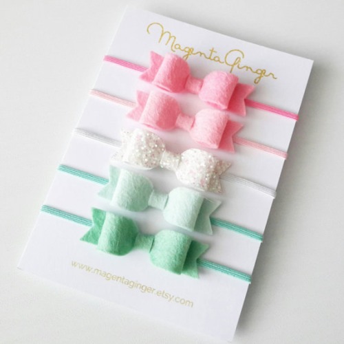 Mini bow Hair bands set of 5 Pink bow headband by MagentaGinger