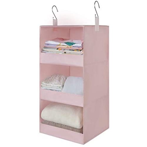GRANNY SAYS 3-Shelf Hanging Closet Organizer, Collapsible Closet Hanging Shelves, Nursery Hanging Organizer, Pink, 23.6" H X 12.2" W X 12.2" D, 1-Pack
