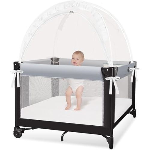 Crib Tent - Crib Net to Keep Baby in, Stop Baby from Climbing Out of Cribs, Pop Up Cribs Tent with Durable Breathable Net Double Zipper Strong Rods Installation Convenience