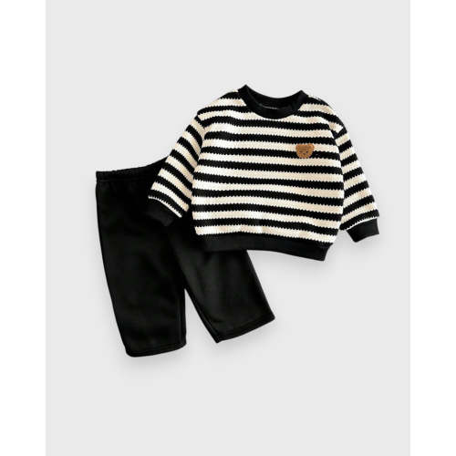 2 Pc Baby Boy Thick Fleece Lined Bear Shirt & Pant Set