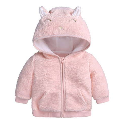 VERUGU Baby Jacket Newborn Infant Boy Girl Cute Ear Hooded Pullover Tops Warm Coat Pink 3-6 Months