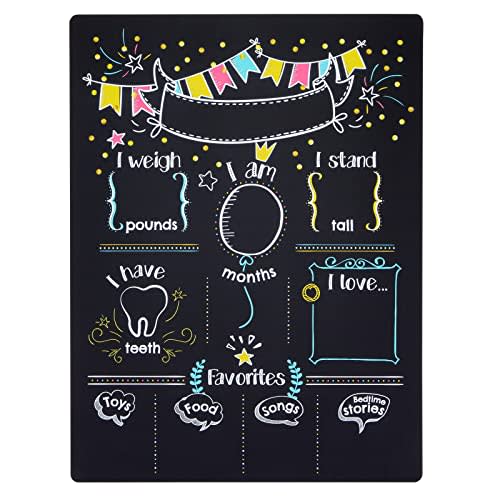 Blue Panda Baby Milestone Chalkboard – Monthly Age Tracking Growth Sign for Boys and Girls, First Birthday Board (11.6 x 15.6 in) - Birthday Chalkboard Sign