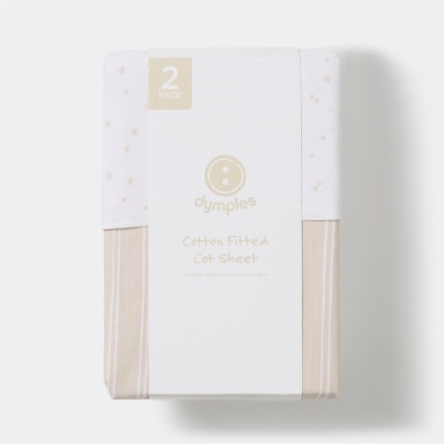 Dymples Cotton Fitted Cot Sheet 2 Pack - Stars/Stripes