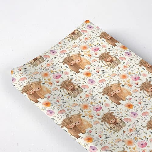 Cartoon Highland Cow Flowers Floral Baby Changing Pad Cover,Unisex Western Farm Animals Cow Nursery Diaper Changing Table Pad Mat Sheet for Boys Girls-16x32