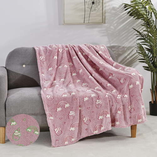 Elegant Comfort Glow in the Dark Lightweight Throw Blanket-All Season Decorative Perfect Gift for Kids Throw Blankets, 50 X 60 inches, Pink Rainbow
