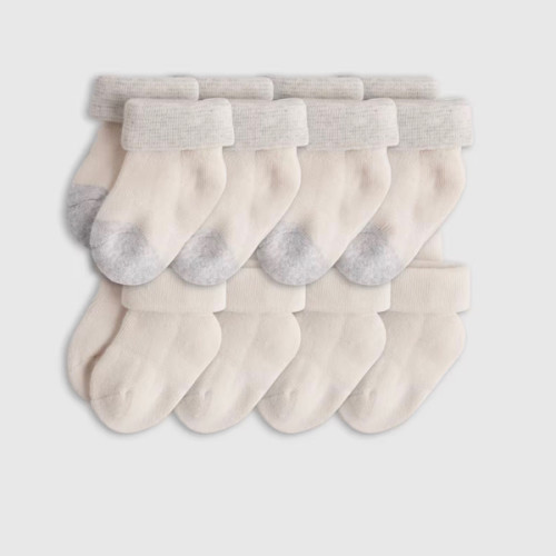 Organic Cotton Fold Over Socks 8-Pack - Baby in White/Grey