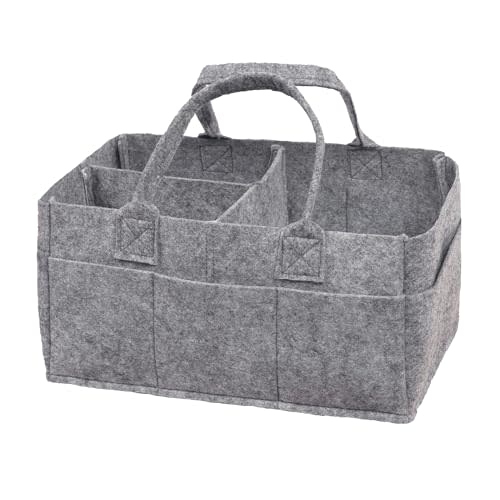 Sammy & Lou Collapsible Light Gray Felt Storage Caddy, Divided Design To Keep Diapers, Wipes And Changing Items Organized, Two Handles, 11.5"D x 6"W x 8"H
