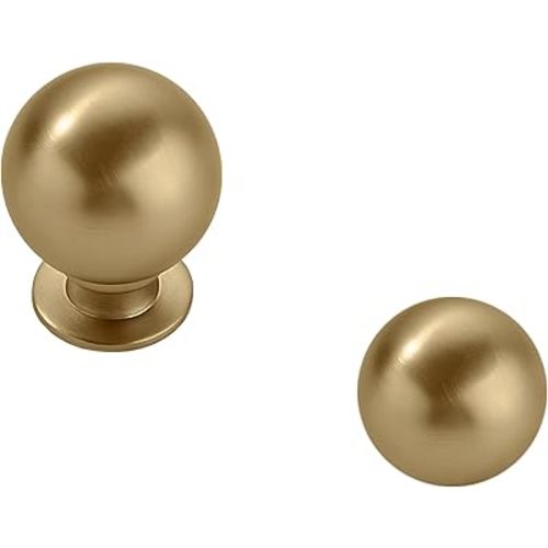 khtmeware 20 Pack 1 Inch Brushed Gold Cabinet Knobs Brushed Brass Small Ball Kitchen Cabinet Hardware Drawer Knobs Pulls for Drawers.