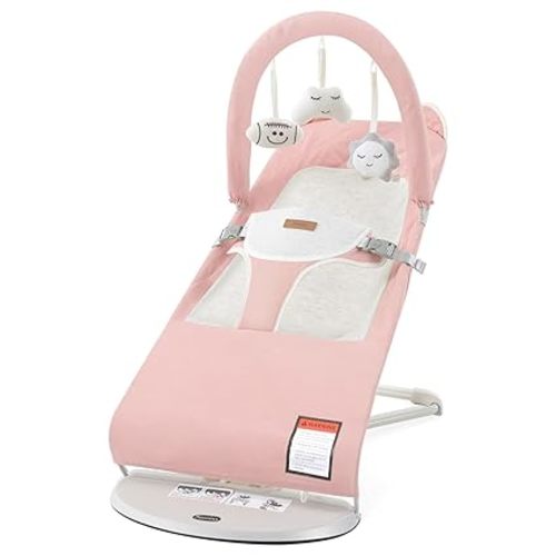 Baby Bouncer, Foldable Infant Bouncer Seat with 3 Adjustable Heights, 0-18 Months, Portable Baby Bouncer with Soft Cotton Fabrics, Lightweight & Easy to Wash