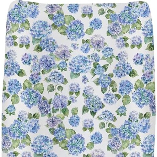 Blue Hydrangea Floral Changing Pad Coves for Baby Girl Boy Spring Summer Wildflowers Fitted Change Table Cover Mats Floral Blooms Spring Soft Diaper Changing Table Sheets 32''×16''