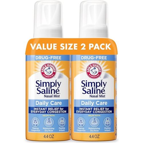 Arm & Hammer Simply Saline Daily Care Nasal Mist 4.4oz, Saline Nasal Spray, Drug-Free, 2-Pack