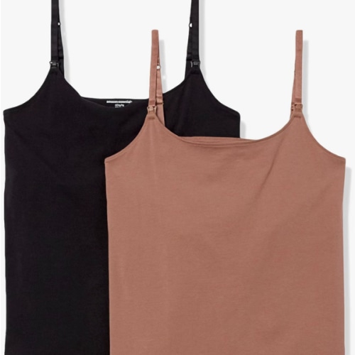 Amazon Essentials Women's Maternity Nursing Tops, Pregnancy Clothes with Adjustable Straps and Built-in Shelf Bra, Pack of 2