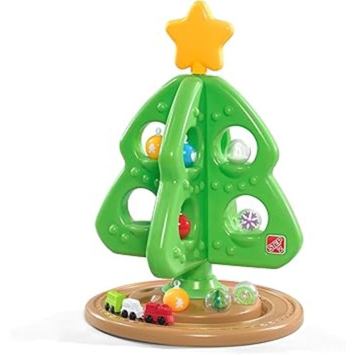 Step2 My First Christmas Tree, Kids Interactive Holiday Tree Toy, 12 Colorful Plastic Ornaments to Decorate, Mini Train Set Circles the Skirt, Made of Durable Plastic, For Toddlers 1.5+ Years Old