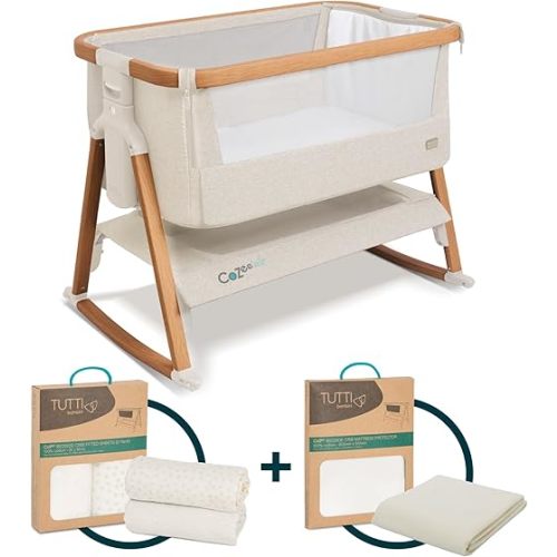 Tutti Bambini CoZee Air Baby Bassinet Bundle - Includes 2-Pack Crib Sheets & Mattress Protector