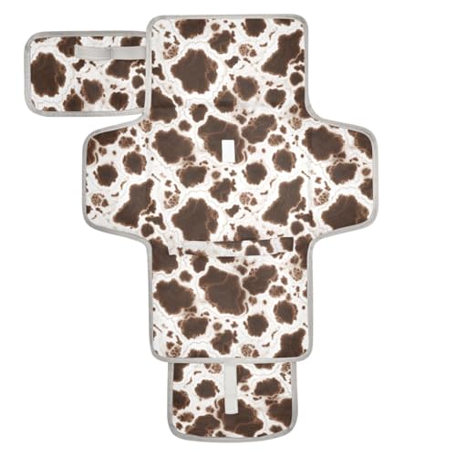 Portable Changing Pad for Baby - Black Cow Travel Diaper Changing Pad Waterproof Changing Mat with Built-in Pillow - Baby Shower Gifts