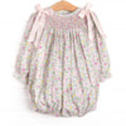 Bow Me Away Smocked Bubble, Green and Pink Floral – Stitchy Fish
