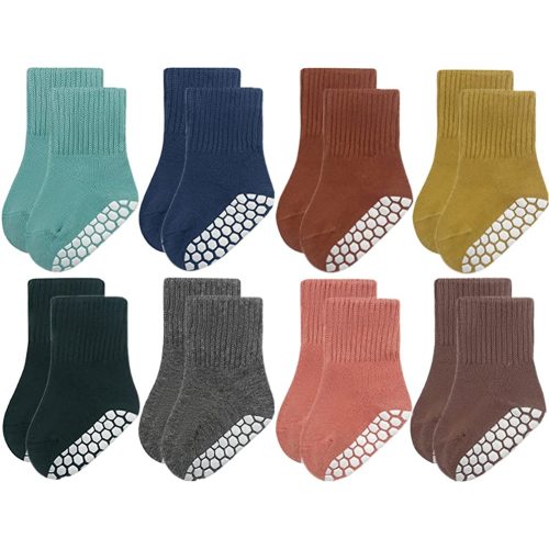 Baby Boy Combed Cotton Socks QandSweet Toddler Ankle Sock Non-Skid for Newborn Infant Childrens - 0-6 Months - Silicone Sole