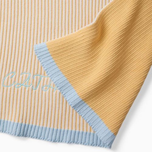 Contrast Ribbed Knit Baby Blanket - Yellow