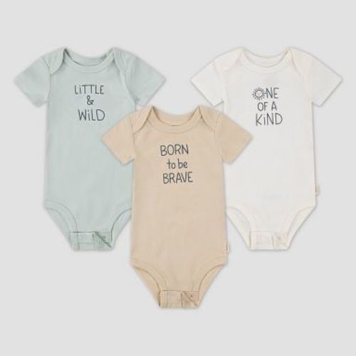 Huggies Hugwear Baby 3pk Little Phrases Short Sleeve Bodysuits - Green 18M: Organic Cotton, Crotch Snap, Knit Fabric
