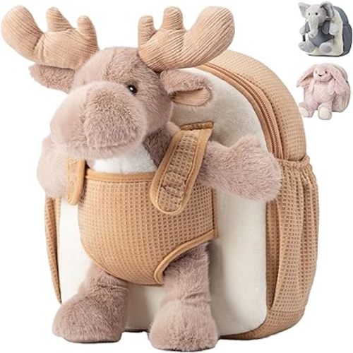 Moonkie Hug & Go™ Reindeer Toddler Backpack – Soft Plush Bag with Take-Along Toy for Kids Aged 2–4 | Ideal for Daycare | Travel & Birthday Gifts