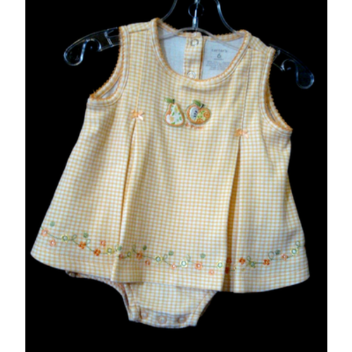 Vintage Carter's Infant Girl Orange White Gingham Check Romper Dress 6 Months