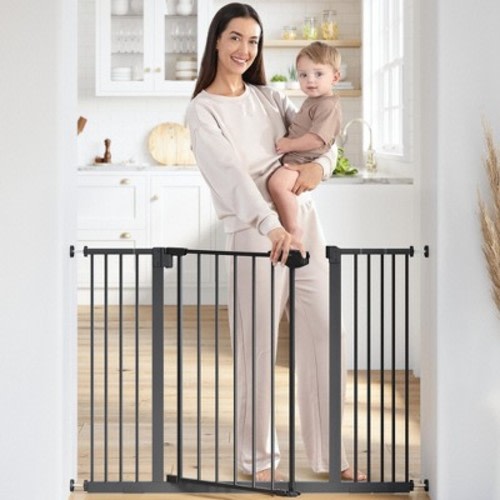 Comfy Cubs Baby Safety Gate - 3 Extensions Adjustable Q195 Steel Doorway Gate, Powder-Coated Finish, Black