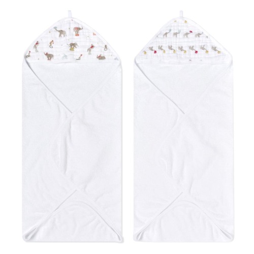 Elephant Circus Cotton Hooded Towel 2 Pack | aden + anais