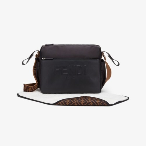 Changing Bag Black leather and nylon diaper bag