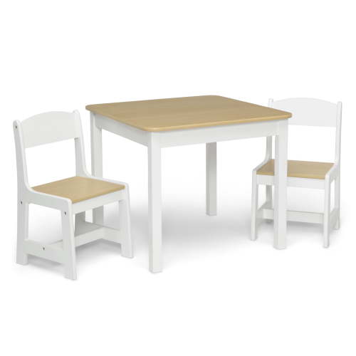 Delta Children MySize Wood Play Table and Chair Set (2 Chairs Included) - Greenguard Gold Certified, Bianca White/Natural